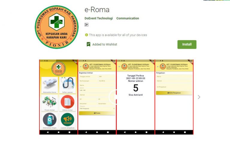 Aplikasi Pendaftaran Online - eRoma - UPT Puskesmas Sopaah